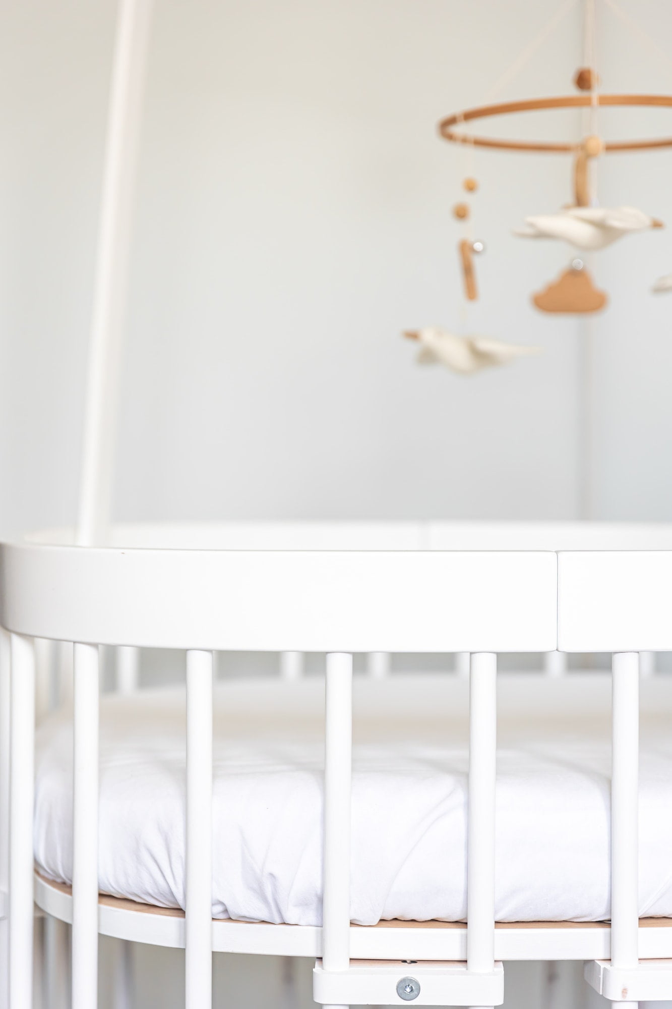 White baby cot bed close up